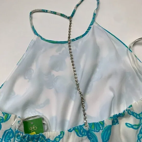 Lilly Pulitzer Womens Whistler Dress Blue White Size 10 Ruffle Silk Polyester - Picture 5 of 10